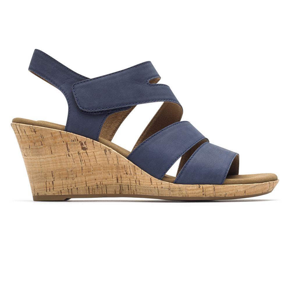 Rockport Canada Briah Strappy Comfort - Womens Wedges Sandals Navy (DUE529068)